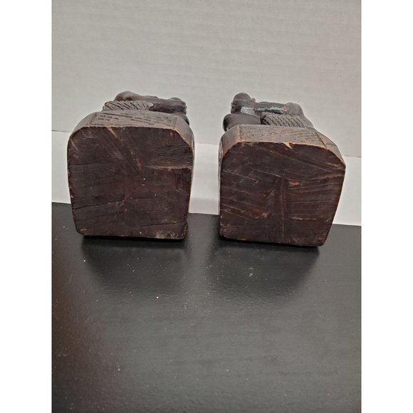 Vintage Carved Wood Book Ends - Thinking Pipe Smok - Picture 6 of 6
